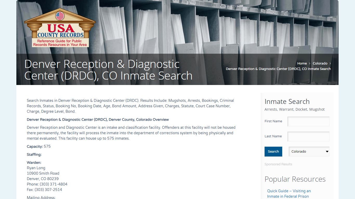 Denver Reception & Diagnostic Center (DRDC), CO Inmate Search