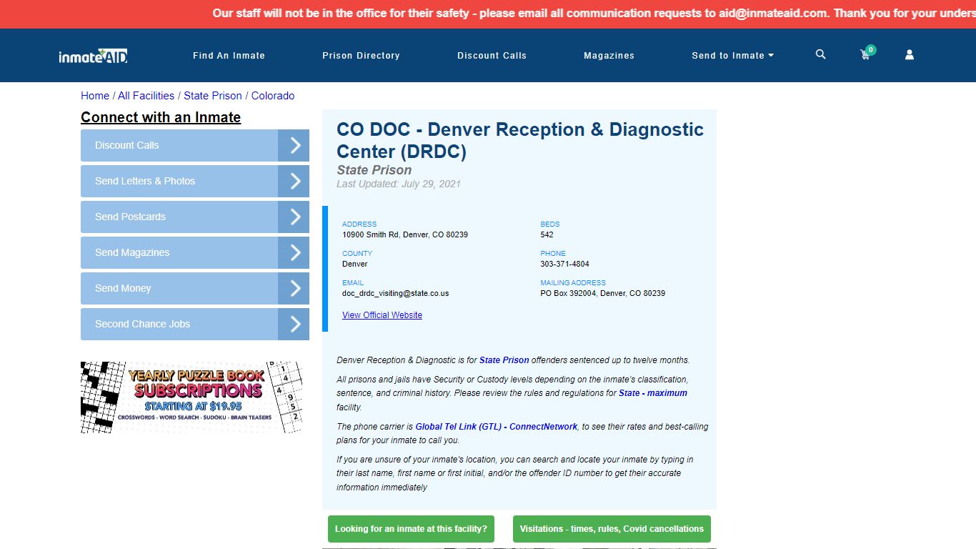 CO DOC - Denver Reception & Diagnostic Center (DRDC ...